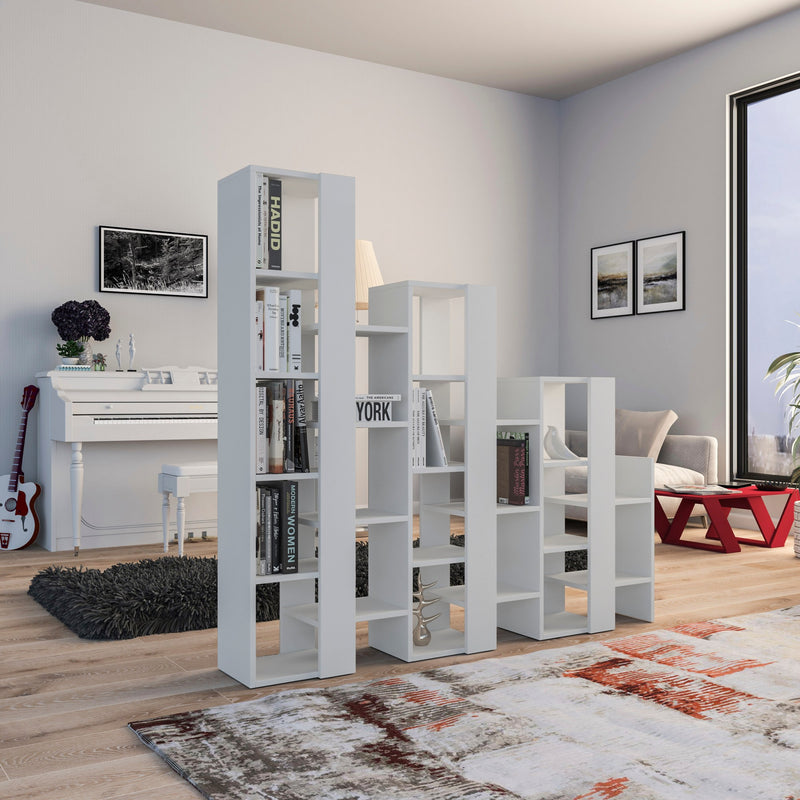 Libreria moderna bifacciale in legno divisoria asimmetrica cm 164x29x151h - vari colori