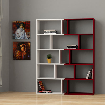 Libreria bifacciale moderna bicolore in legno 15 ripiani cm 124x28x161h - vari colori