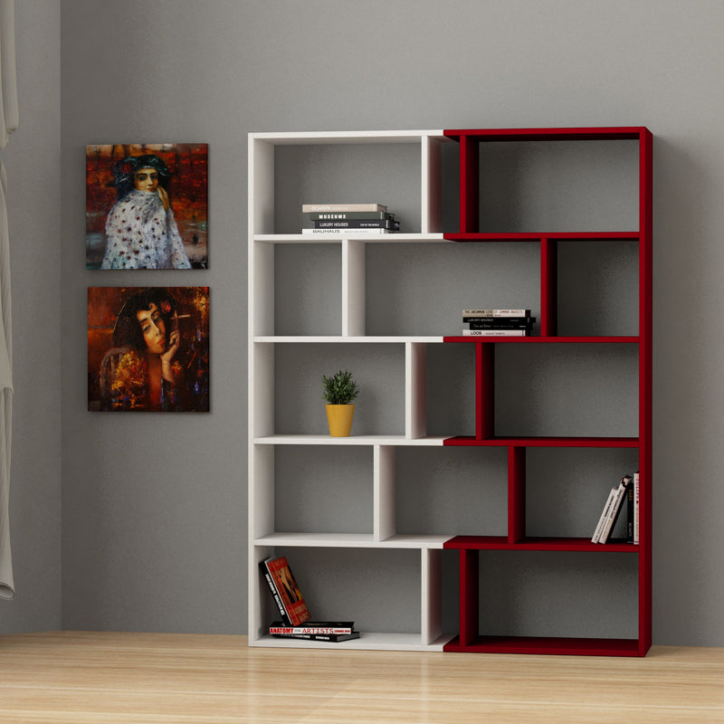 Libreria bifacciale moderna bicolore in legno 15 ripiani cm 124x28x161h - vari colori