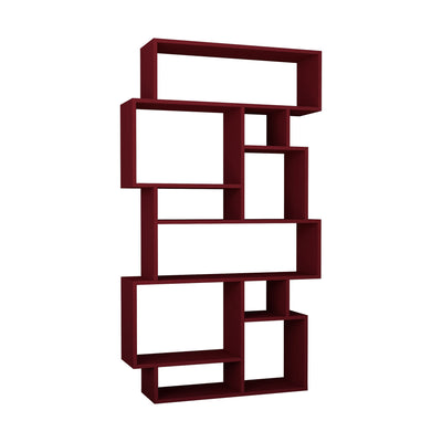 Libreria design asimmetrico bifacciale bordeaux 10 vani a giorno in legno cm 96x26x169h