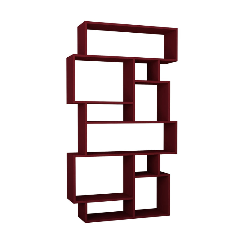 Libreria design asimmetrico bifacciale bordeaux 10 vani a giorno in legno cm 96x26x169h