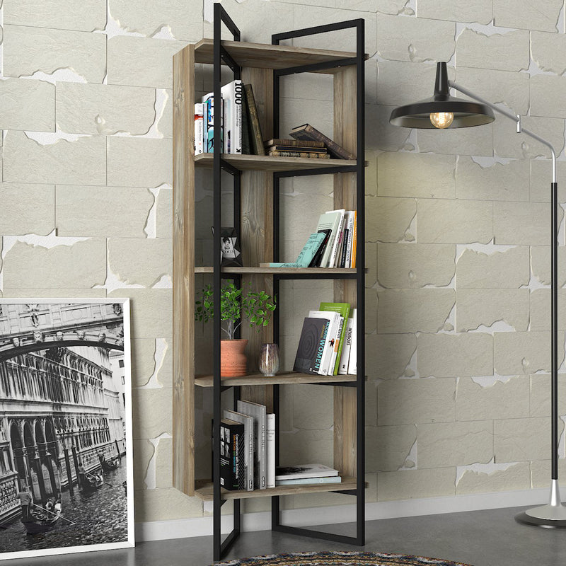 Libreria industrial composizione geometrica casa e ufficio 4 vani a giorno cm 64x35x180h