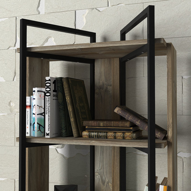 Libreria industrial composizione geometrica casa e ufficio 4 vani a giorno cm 64x35x180h