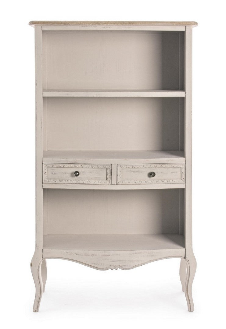 Libreria classica da salotto in legno con ripiani a giorno e 2 cassetti cm 80x35x143h