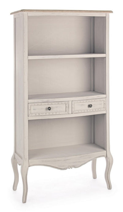 Libreria classica da salotto in legno con ripiani a giorno e 2 cassetti cm 80x35x143h