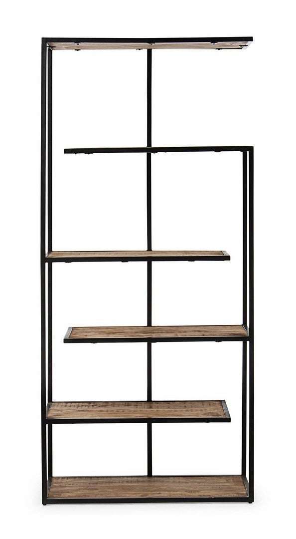 Libreria stile industriale struttura in acciaio ripiani in legno di mango cm 84x35x188h