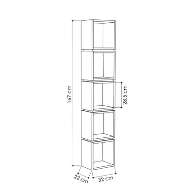 Libreria scaffale verticale a colonna 5 cubi design in legno bifacciale cm 32x22x167h