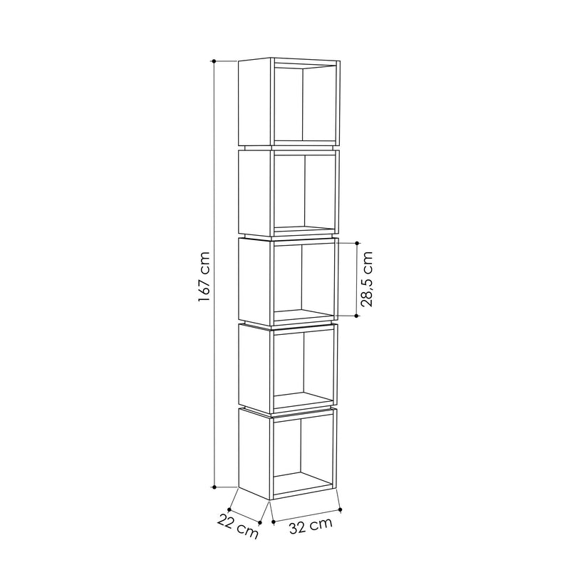 Libreria scaffale verticale a colonna 5 cubi design in legno bifacciale cm 32x22x167h