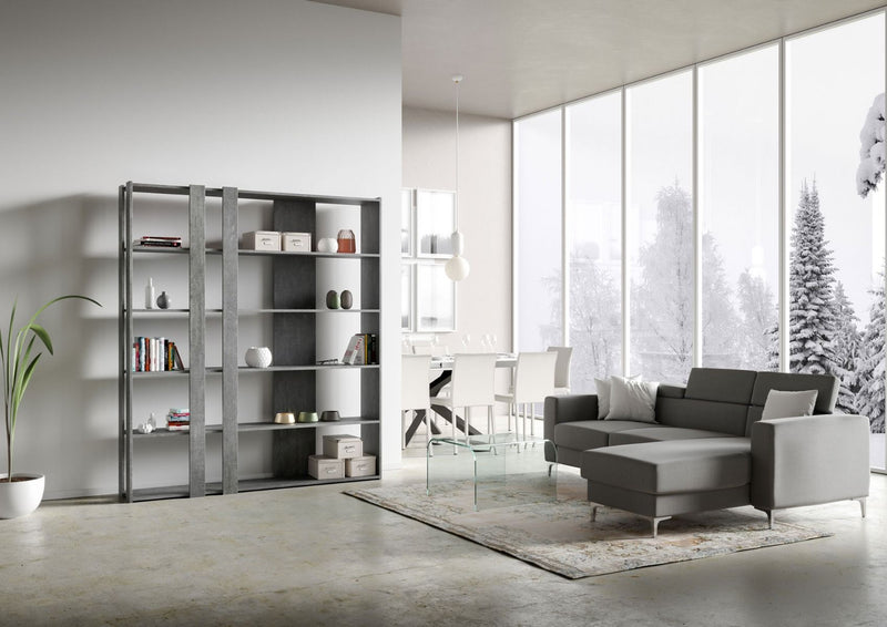 libreria a parete da studio in legno cemento