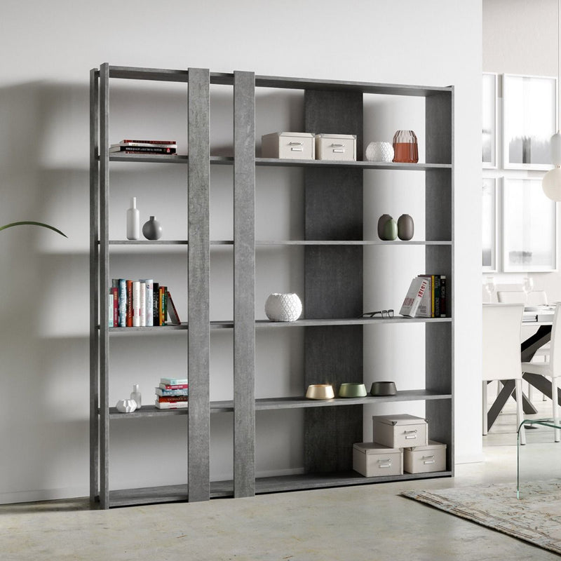 libreria a parete da studio in legno cemento