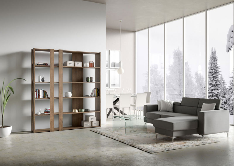 libreria a parete da studio in legno noce