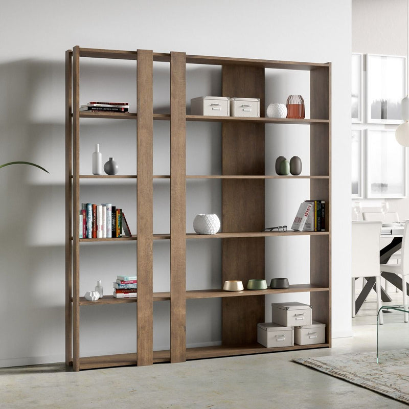 libreria a parete da studio in legno noce