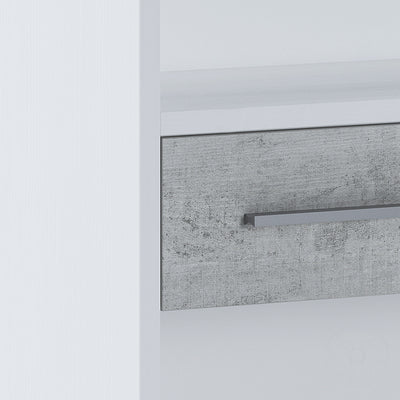 Libreria alta con 2 cassetti in legno bianco e cemento cm 80x35x201h