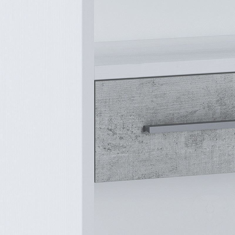 Libreria alta con 2 cassetti in legno bianco e cemento cm 80x35x201h