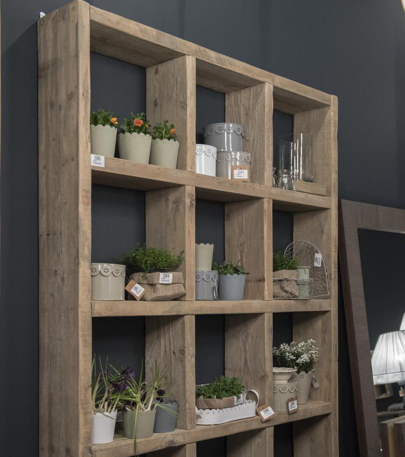 Libreria a scacchi 12 vani in legno di recupero cm 135x23x182h