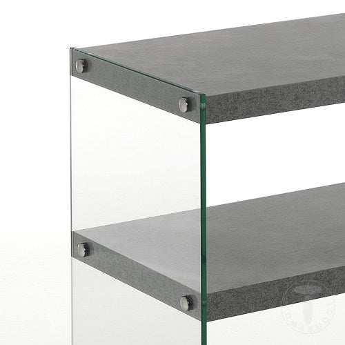 Consolle design in vetro trasparente piani in legno cemento cm 100x33x75h