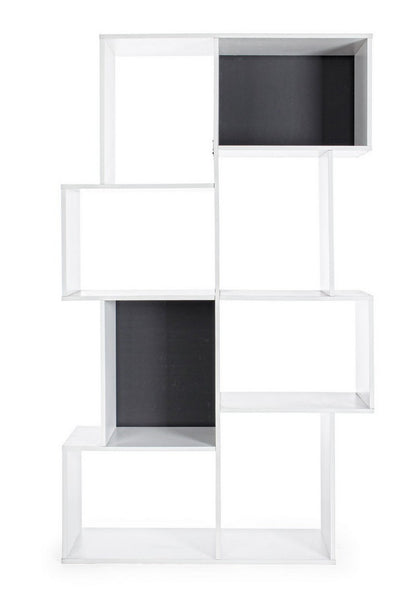 Libreria moderna irregolare in legno bianco da salotto o studio cm 104x35x182h