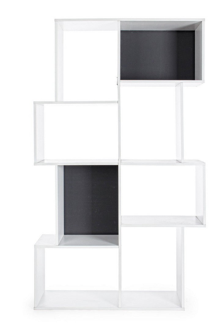 Libreria moderna irregolare in legno bianco da salotto o studio cm 104x35x182h