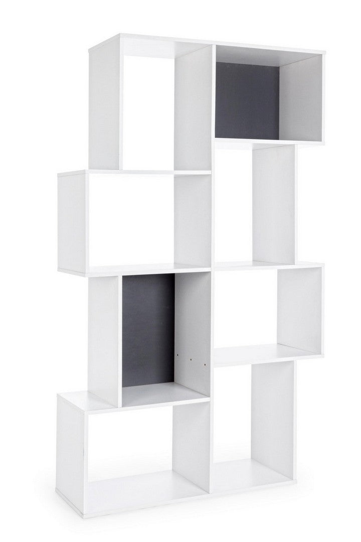 Libreria moderna irregolare in legno bianco da salotto o studio cm 104x35x182h
