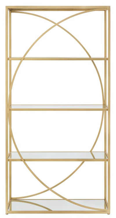 Libreria scaffale design in metallo dorato ripiani con specchio cm 90x38x180h