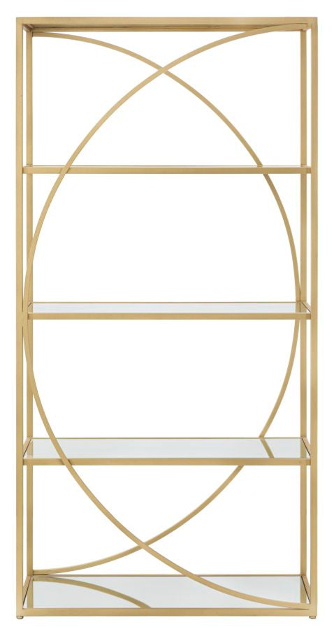 Libreria scaffale design in metallo dorato ripiani con specchio cm 90x38x180h