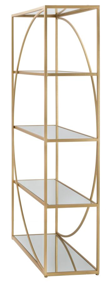 Libreria scaffale design in metallo dorato ripiani con specchio cm 90x38x180h