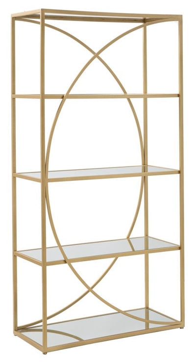 Libreria scaffale design in metallo dorato ripiani con specchio cm 90x38x180h