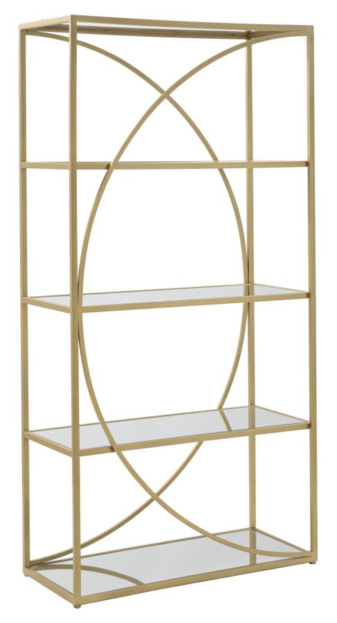 Libreria scaffale design in metallo dorato ripiani con specchio cm 90x38x180h