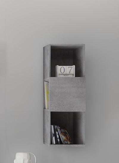Vellet - Pensile libreria moderna colore cemento con vani a giorno cm 33x35x92h