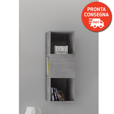 Vellet - Pensile libreria moderna colore cemento con vani a giorno cm 33x35x92h