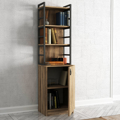 Libreria country 3 vani a giorno e ripiani con anta in legno e metallo cm 43x35x167h