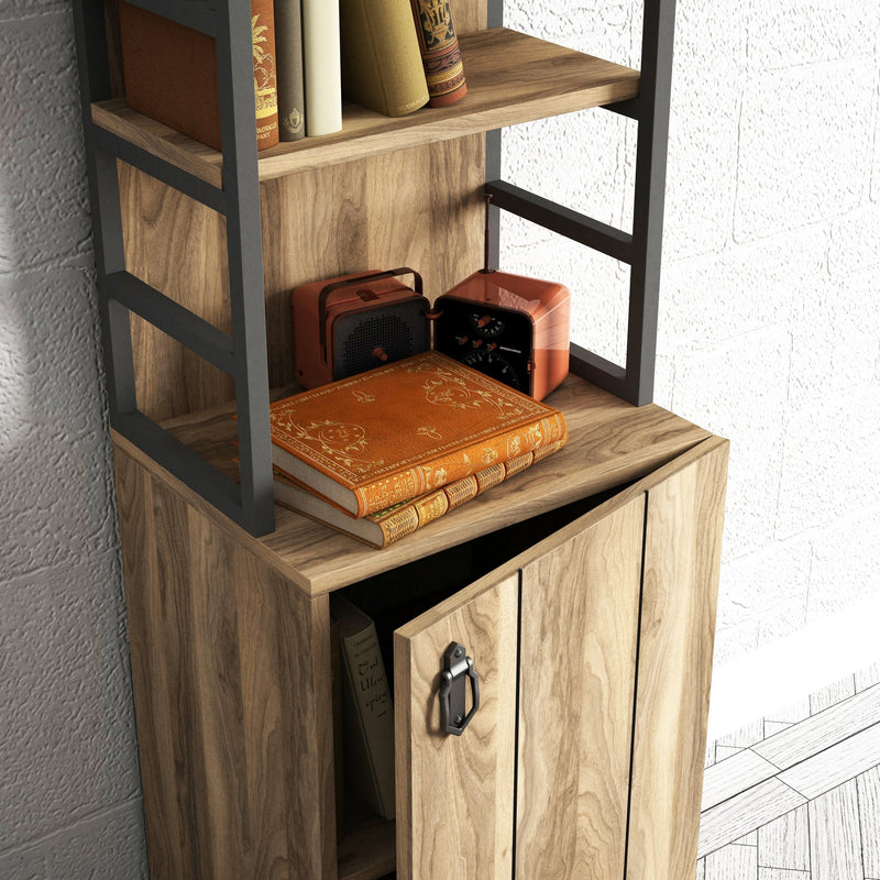 Libreria country 3 vani a giorno e ripiani con anta in legno e metallo cm 43x35x167h