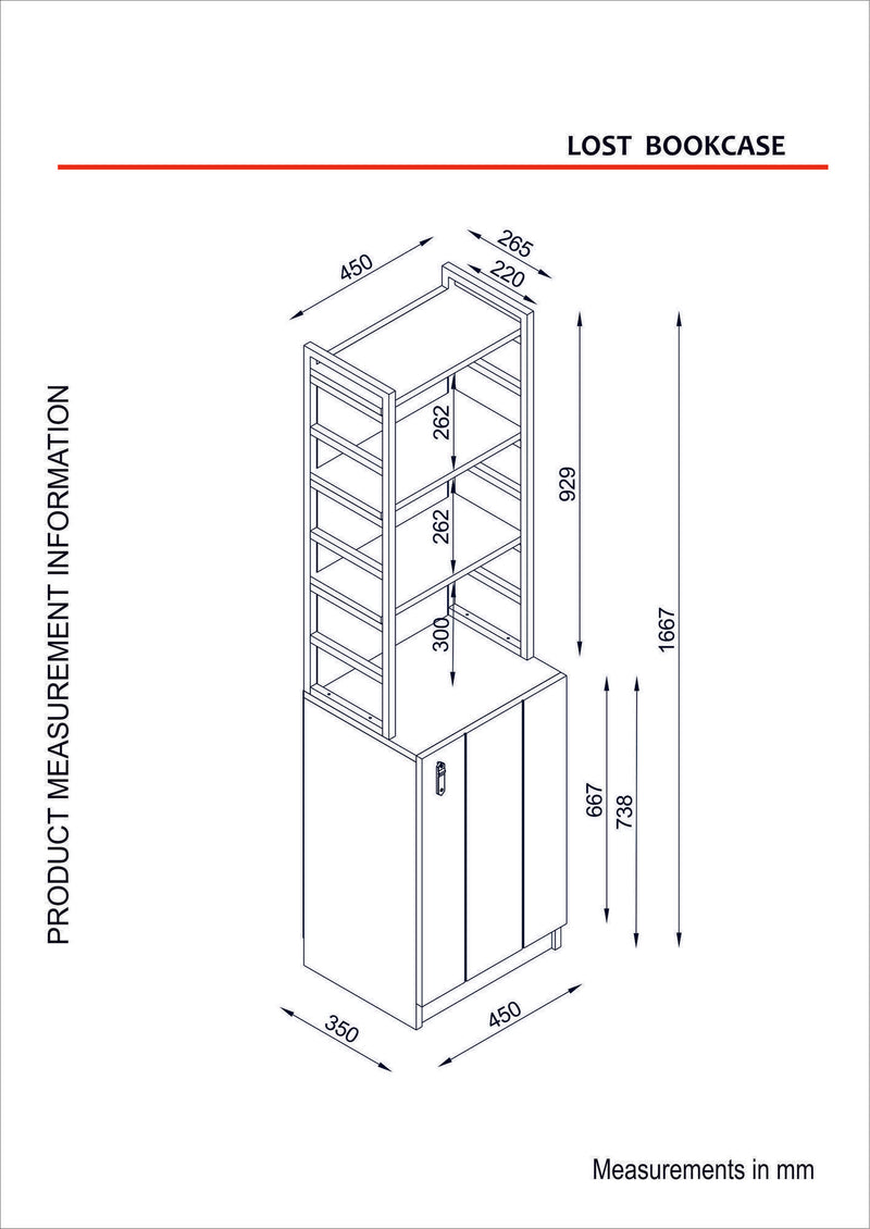 Libreria country 3 vani a giorno e ripiani con anta in legno e metallo cm 43x35x167h