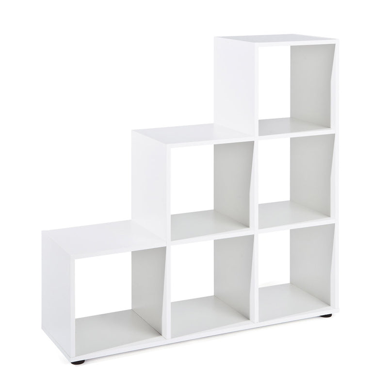 Jerod - Libreria a scala in legno colore bianco bifacciale con 6 vani cm 105x33x109h