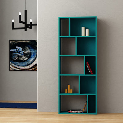 Libreria alta scaffale in stile moderno in legno con 10 ripiani per casa e ufficio, disponibile in petrolio chiaro opaco, antracite scuro opaco, ciliegia scuro opaco e bianco opaco. Dimensioni cm 65x22x166h