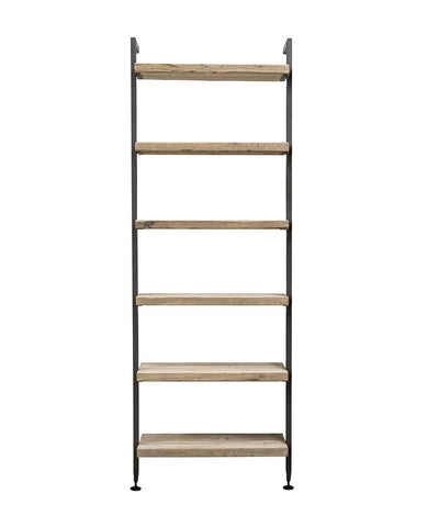 Libreria scaffale moderna industrial in legno di recupero finitura naturale e metallo nero con 6 piani cm 85x40x240h