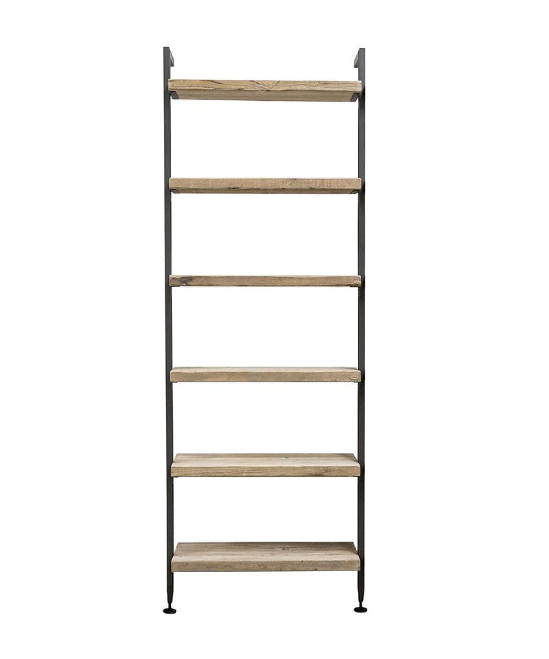 Libreria scaffale moderna industrial in legno di recupero finitura naturale e metallo nero con 6 piani cm 85x40x240h