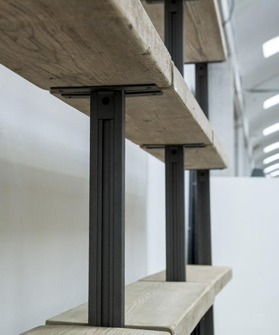 Scaffale libreria industrial moderna in metallo nero e legno di recupero finitura naturale - varie misure