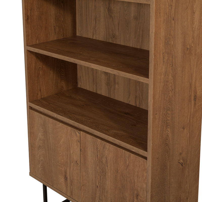 Libreria in stile country in legno con ante e gambe in vero metallo cm 80x36x182h