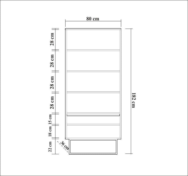 Libreria in stile country in legno con ante e gambe in vero metallo cm 80x36x182h