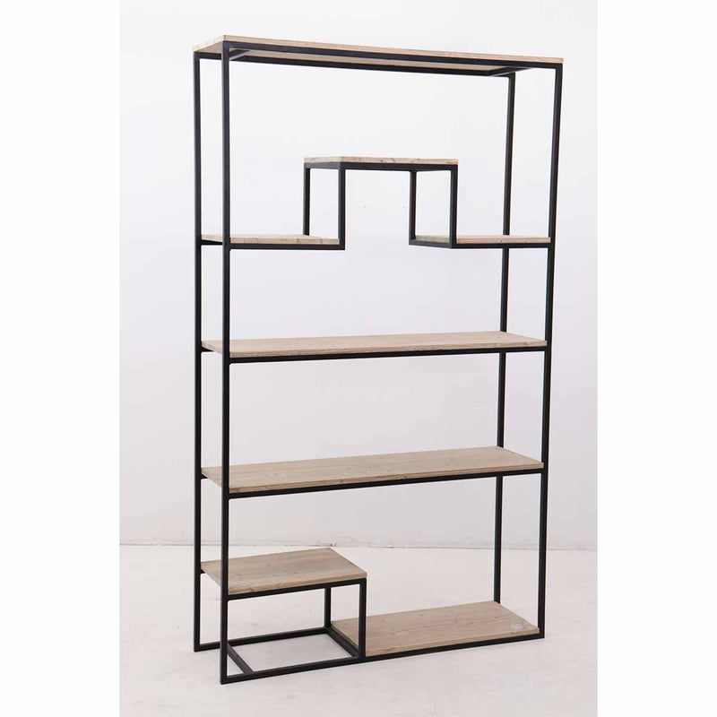 Libreria stile industriale ripiani in legno struttura in metallo cm 124x35x212h