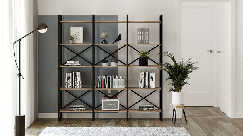 Libreria moderna con 15 ripiani e struttura in metallo cm 170x30x175h - vari colori
