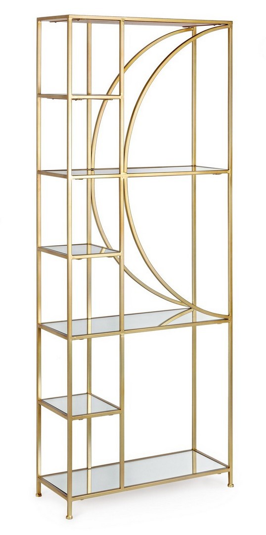 Libreria design moderno in metallo colore oro piani con specchio cm 65x25x176h