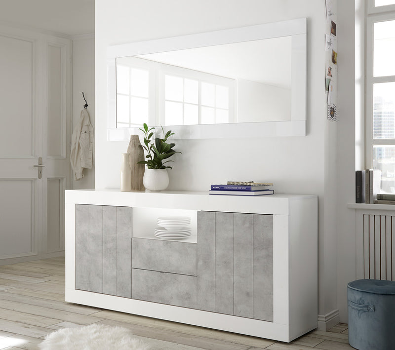 madia moderna 2 cassetti 2 ante bianco e cemento