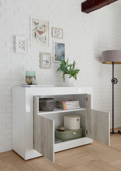 Eilen - Credenza mobile 2 ante in legno ossido e cemento cm 110x42x86h