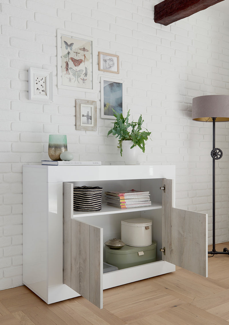 Eilen - Credenza mobile 2 ante in legno ossido e cemento cm 110x42x86h