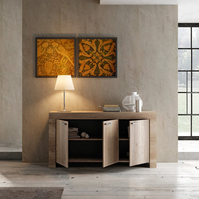 Solidea - Madia 3 ante in legno rovere stile country cm 160x43x83h - vari colori