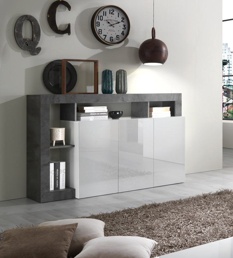 Gary - Madia 3 ante design moderno bianco lucido cm 146x42x93h - vari colori