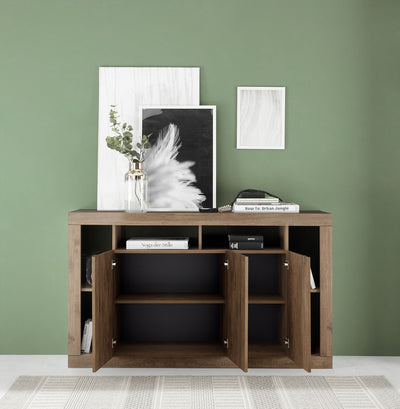 Olga - Madia credenza 3 ante con libreria in legno rovere cm 172x42x102h