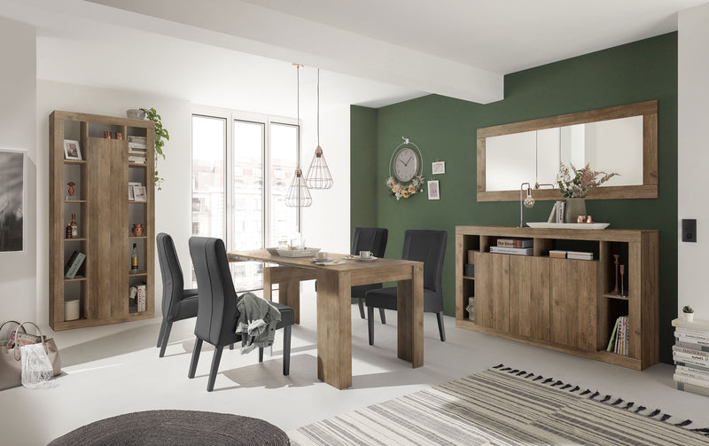 Olga - Madia credenza 3 ante con libreria in legno rovere cm 172x42x102h